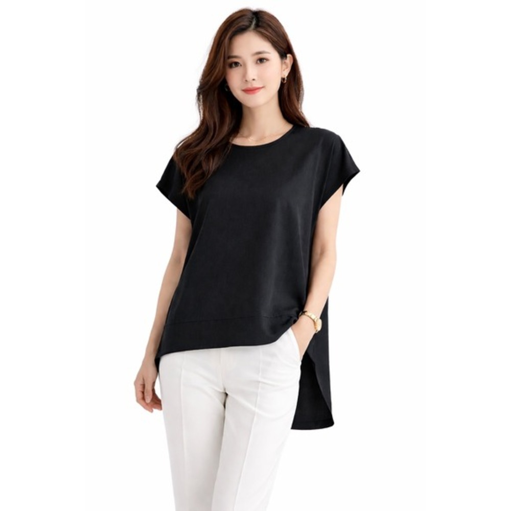 The Limited Black High Low Hem Short Sleeve Top S Festival Resortwear Chic 68-04